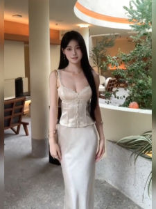 KENI/Plus Size French Pure Desire Lace Patchwork Waist Trimming Spaghetti Straps Female Summer Plus Size Ladies Fishtail Skirt Suit