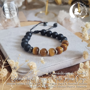 Protection & Abundance Adjustable Rope Bracelet - Golden Tigers Eye Black Onyx & Hematite For Men