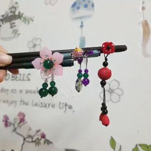 Trâm cài tóc gỗ tua rua hoa ngọc nhiều mẫu cài tóc gỗ mun hoa dây ngọc phong cách cổ trang