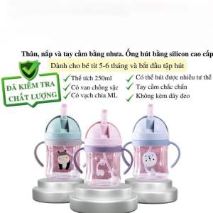 Bình tập hút bình tập uống có van chống sặc có vạch chia ml dạng nắp lật tròn cho bé yêu