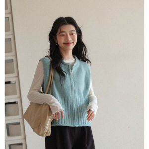 Blue Knitted Vest for Women