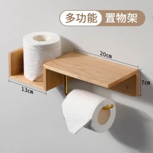 Creative No-Drill Walnut Wood Tissue Box Holder Bathroom Toilet Paper Rack Real Wood Bathroom Storage Organizer Paper Towel Holder