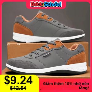 Giày Sneaker Nam Da Thoáng Khí Thể Thao Chống Trơn Trượt Buộc Dây Giày Dành Cho Nam Đi Bộ Hợp Thời Trang Mặc Mùa Thu