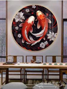 New 2025 round Cross Stitch Kit Carp Fish Fortune Tidying up Living Room Cotton Fabric Small Piece Thread Embroidery Love Series