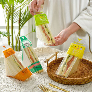 100Pcs Sandwich Bag Easy-To-Tear Bread Pastry Bag Triangle Cake Food Packaging Bag Sandwich Box Sandwich Containers for Bakery & Takeout