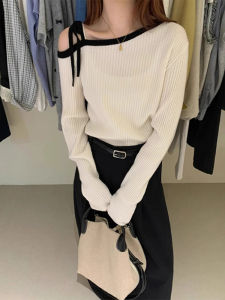 Stylish French Loose Versatile Long-Sleeve Off-Shoulder Knit Sweater