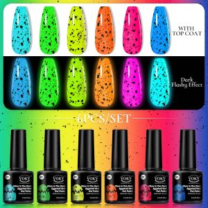 VOKY 6PCS/Set Fluorescent Glow In Dark Gel Nail Polish Summer Neon Semi Permanent UV Gel Nail Art Varnish Manicure Kit