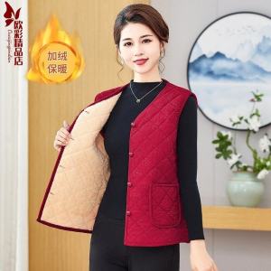 Womens Loose Fleece Lined Vest Warm Outerwear Fashionable Autumn Winter New Style Mommy Jacket Thickened Cotton V-neck Single-button