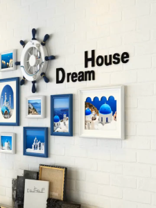 SoLoMan Elegant Family Wall Photo Display Set with Decorative Photo Frames and Nautical Accents