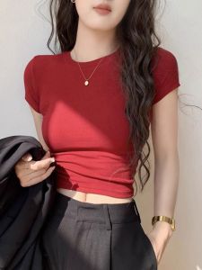DVDK | Red Cooling Silk Short Sleeve Fitted T-shirt