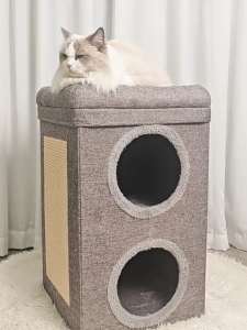 Teeker Pet Cat House Cat Beds for Indoor Cats Large Foldable Multifunction Cat Cave for Pet with Hover Ball and Scratching Board