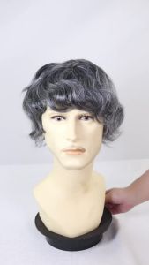 Grey Mens Toupee Hairpiece Human Hair Systems Poly Mono Lace Npu Base Prosthesis Male Wig For Hair Loss Patch #1B60