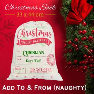 Personalized To and From Christmas Sack Canvas Gift Bag Princess Wrapper Glitter Name Loot Bag