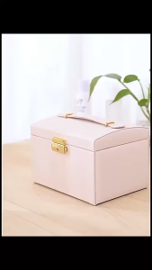 Jewellery Box With Lock Three Layers Large Capacity Leather Necklace Earring Storage Organizer Box