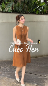 Đầm thiết kế BEMINE cổ tròn sát nách xếp li dáng chữ A phù hợp đi chơi-B565