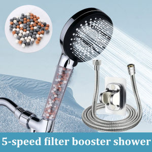 Bathroom Handheld 5-speed Adjustment Filter Booster Shower Head Negative Ion Hard Water Softening Shower Set