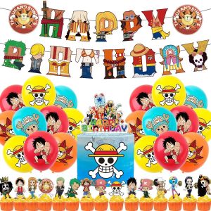 ONE PIECE Birthday Party Supplies Balloons Flags Cake Decorations for Kids Cartoon Theme