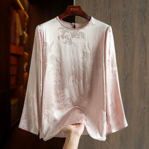 Silk Shirts Womens Long Sleeve New Chinese Style Ladies Fashion Original Design Loose Fit Embroidered