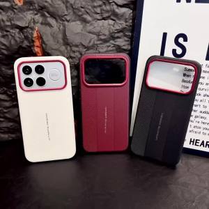 For POCO F9 Ultra Case F8 Pro Dual Color Camera Frame PU Leather Texture Diagonal Stripe Shockproof Hard Back X8 Pro Max Cover