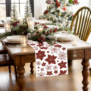 Christmas Table Runner Maple Christmas Decor Santa Claus Snowflake Xmas TableTablecloth Gifts For Home 2025 Christmas Party Deco
