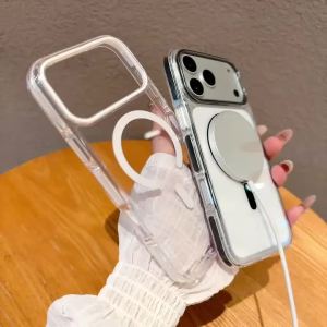 Transparent For Magsafe PC Case For iPhone 17 16 15 14 17 Pro Max Magnetic Wireless Charging Candy Color Clear Ultra Slim Cover