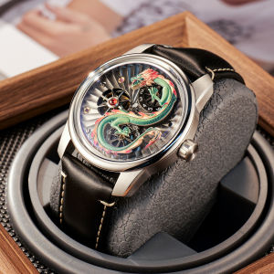 Automatic Mechanical Mens Watch Waterproof Night Light Dragon Zodiac Fashion Trend Stainless Steel Band round Face Quartz Clock