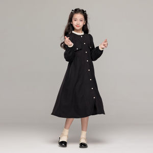 ชุดเดรสยาวรัดเอวผ้ากำมะหยี่สีแดง ชุดเด็กผู้หญิง ชุดแฟชั่นฤดูใบไม้ร่วง/ฤดูหนาว ชุดเด็กผู้หญิง ชุดเด็กผู้หญิงขนาดใหญ่ ชุดเด็กผู้หญิงวัยกลางคน