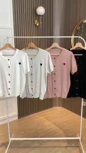 Heart Logo Short Sleeve Knit Cardigan