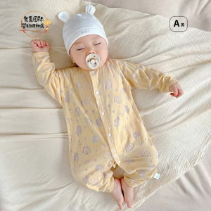Comfortable Breathable Long Sleeve Baby Romper Lightweight Summer Sleepwear Cotton Polyester Blend Daily Use Childs Outfit