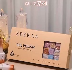 Seekaa R12 Ice-pierced diamond mica fragments Series Nail Gel Polish 美甲新款春夏冰透碎钻云母碎片R12透色6色甲油胶美甲小套系1btl 15ml free color chart