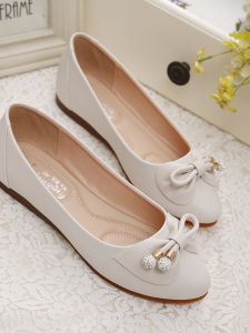 Flats Womens Soft Bottom Slip-On Shoes Korean Style Spring Autumn New Style Butterfly Knot Floral Diamond Embellished Casual Footwear