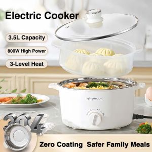 Multi Electric Cooker 3.5L Stainless Steel Electric Pot Adjustable Heat Hot Pot Rice Cooker with Steamer Electric Frying Pan