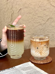 Large Capacity Transparent Coffee Cup Cold Brew Beverage Glass Cup Home Use Iced American Latte Creative Striped Drink Cup