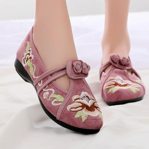 Beijing Ladies Embroidered Cloth Shoes Ethnic Style Thick Bottom Hanfu Flat Mouth Ancient Square Dance Shoes Casual Comfortable