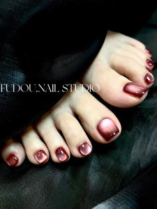 Handmade Wearable Foot Nail Leaf Wine Red Cats Eye Detachable False Nails White Enhancing Suitable for Pregnant Women