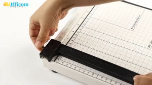 Officom Paper Cutter A3 Metal | Wood Base Size Heavy Duty Paper Trimmer w/ Holder Adjuster