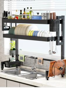 ชั้นวางจานสแตนเลส ชั้นวางจานสแตน2ชั้น ที่วางจานชามที่ค่ำจานชามคร่อมอ่างล้างจาน ชั้นวางของในครัว 1/2ชั้น 65/75/85/95/105/125ซม