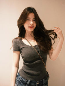 XIANGBAIWEI | Korean Spicy Girl Style U-neck Slim Fit Henley Shirt