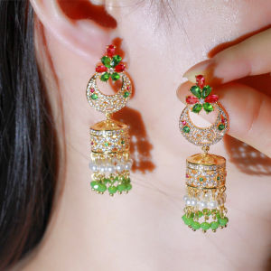 SEQUITO Aristocratic Style Women Banquet Ear Jewelry Yellow Gold Color Full Micro Pave Setting Polychrome AAAAA CZ Zirconia Stone Super Long Drop Tassel Earrings with Pearl SE787