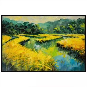 Tranh phong cảnh làng quê cánh đồng lúa chín vàng tranh treo tường tranh dán tường in canvas. CGI-480