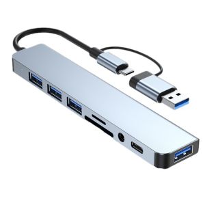 Cổng Kết Nối Đa Năng 8 Trong 1 USB & Type C Với Giắc Âm Thanh 3.5mm & Đầu Đọc Thẻ Nhớ Micro SD Dành Cho Laptop Máy Tính Bảng Điện Thoại Bộ Chuyển Đổi Ổ Đĩa