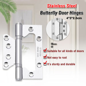 E.B. 2Pcs Stainless Steel Butterfly Door Hinges 4 Inches Silver