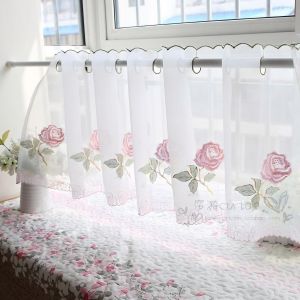 Floral Embroidery Korean Style Country Kitchen Curtain Half Curtain Coffee Partition Short Curtain Cabinet Door Rod Curtain