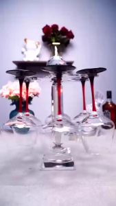 Set Hộp 6 Ly  thuỷ tinh pha lê  chân đỏ cao cấp decor dung tích 420 ml