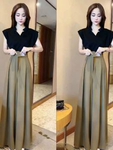 Elegant Stand Collar Fly Sleeve Wide Leg Pants Two Piece Set Single Piece Summer New Arrival Fashionable Ladylike Style