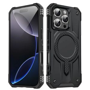 Luxury Heavy Duty For Magsafe Magnetic Car Bracket Phone Case For iPhone 16 Pro Max 14 11 12 13 15 Pro Max Bumper Back Cover