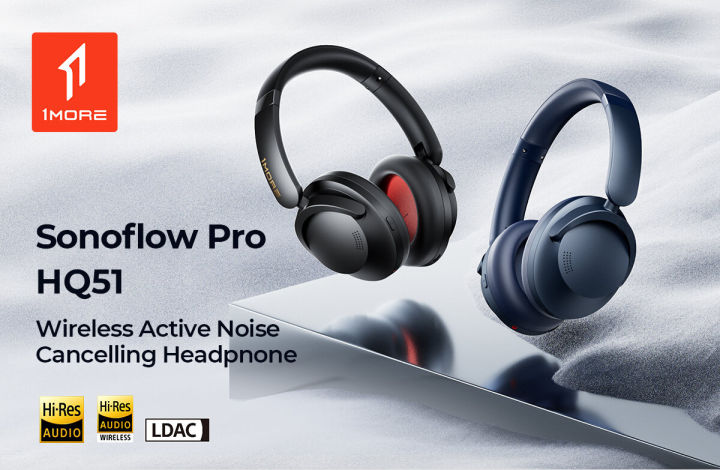 【สินค้าใหม่เปิดตัวแล้ว】1MORE Sonoflow Pro HQ51 - หูฟังไร้สาย Hi-Res, เสียง HiFi, Bluetooth 5.4 และการตัดเสียงรบกวน 42dB, หูฟังครอบหู, เล่นเพลงได้นาน 100 ชั่วโมง, เบสหนัก, ชาร์จเร็ว, เล่นเกมและกีฬาเสียงต่ำ, เชื่อมต่อสองอุปกรณ์, รับรองโดย Jay Chou