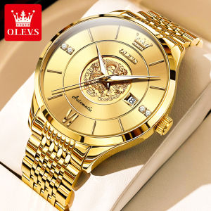 OLEVS Automatic Watch For Men Original Waterproof Diamond Dial Business Luxury Swiss Mechanical Movement Stainless Steel Dragon Watch