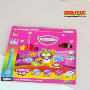 24 ชิ้น ดินสอสีไม้ยาว สีไม้ยาว มาสเตอร์อาร์ต กล่อง: ดินสอสี สีไม้ยาว 4 ชิ้น แถม