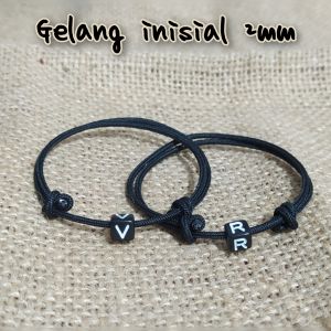 Gelang Huruf Inisial Tali Prusik Hitam Polos Ready A-Z